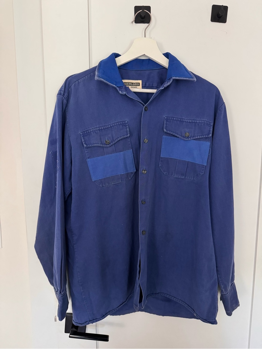 Blue Work Shirt with Contrast Chest Patches